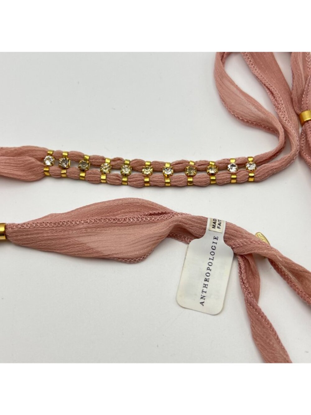 NWT Anthropologie Serefina Choker Necklace Dusty Blush Pink Gold Crystal Fabric - Picture 7 of 8